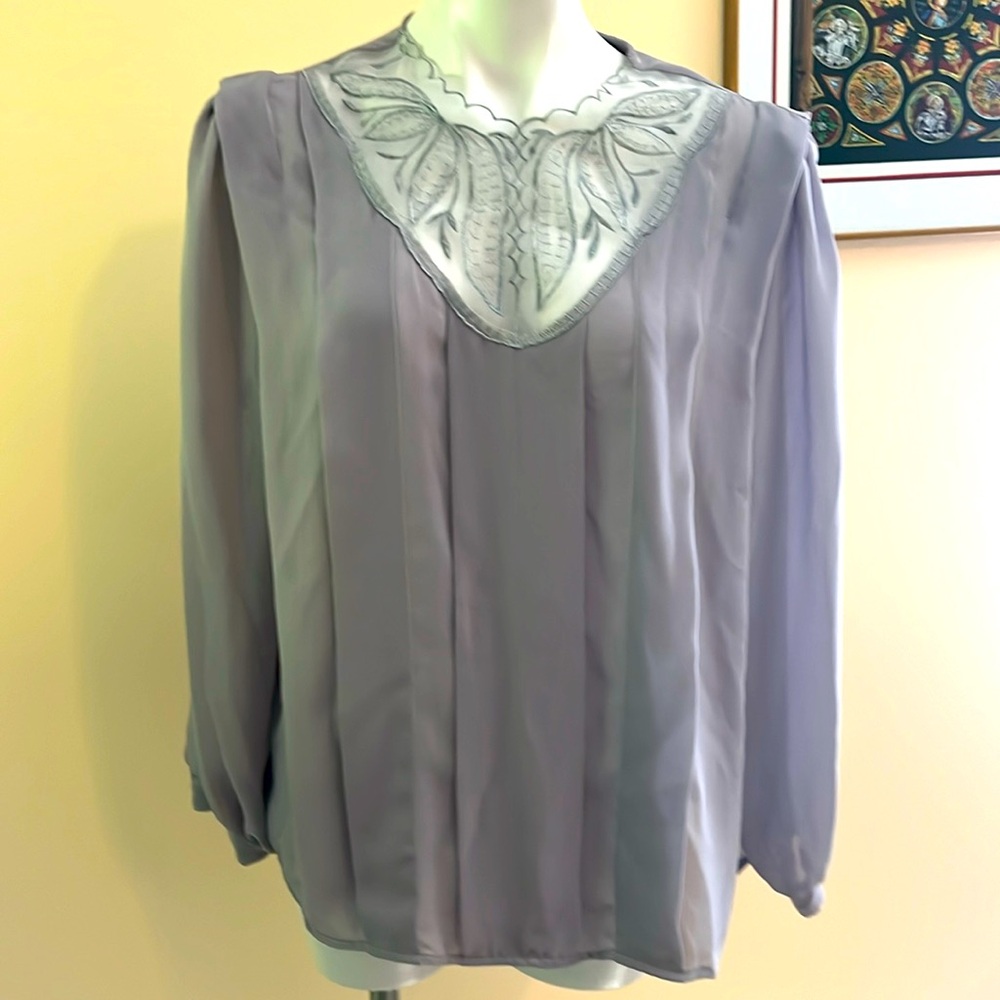 Blouse: Chiffon with embroidery embellishments & pleated front. It’s 38”.